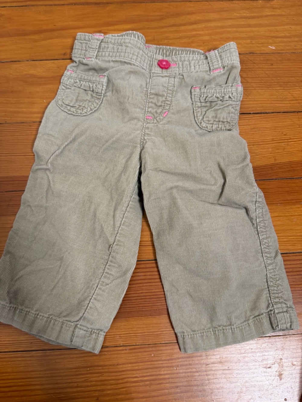 jumping beans Olive Corduroy Pull-On Pants with Pink Trim